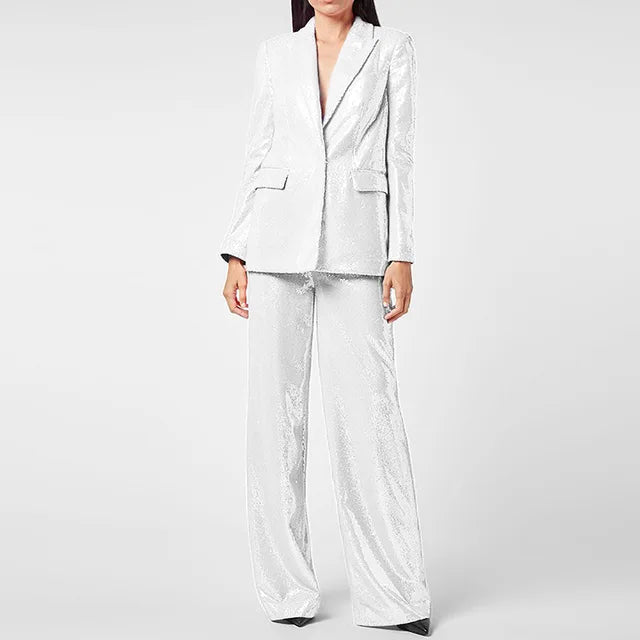 Sequin Blazer & Wide-Leg Pant Suit