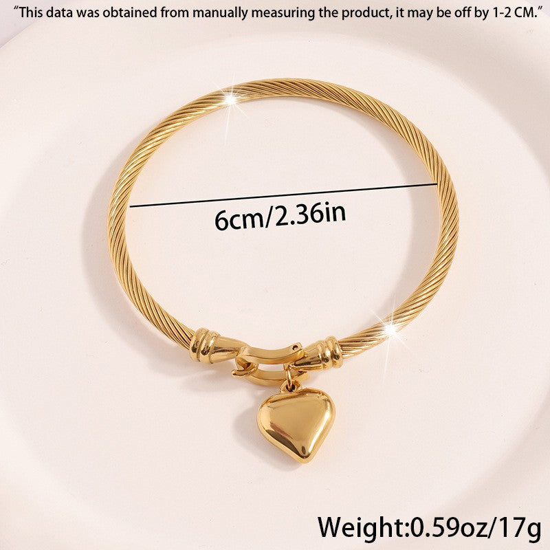 Steel Horseshoe Heart Charm Bracelet
