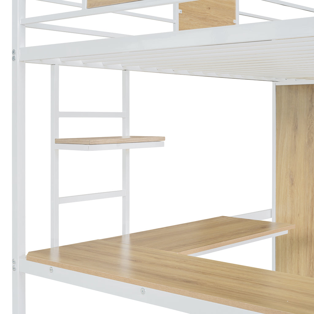 Twin Loft Bed with Desk & Wardrobe (White)