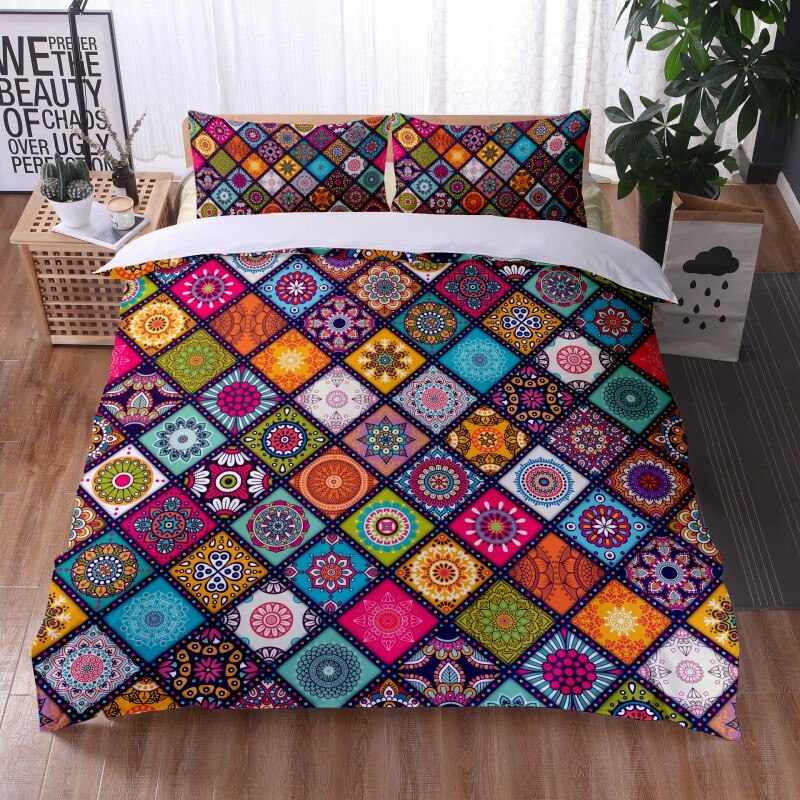 Bohemian Mandala Feather Duvet Cover Set