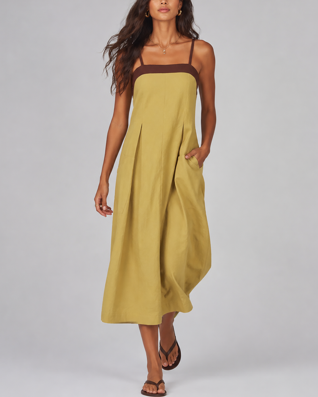 Color-Blocked Spaghetti Strap Maxi Dress