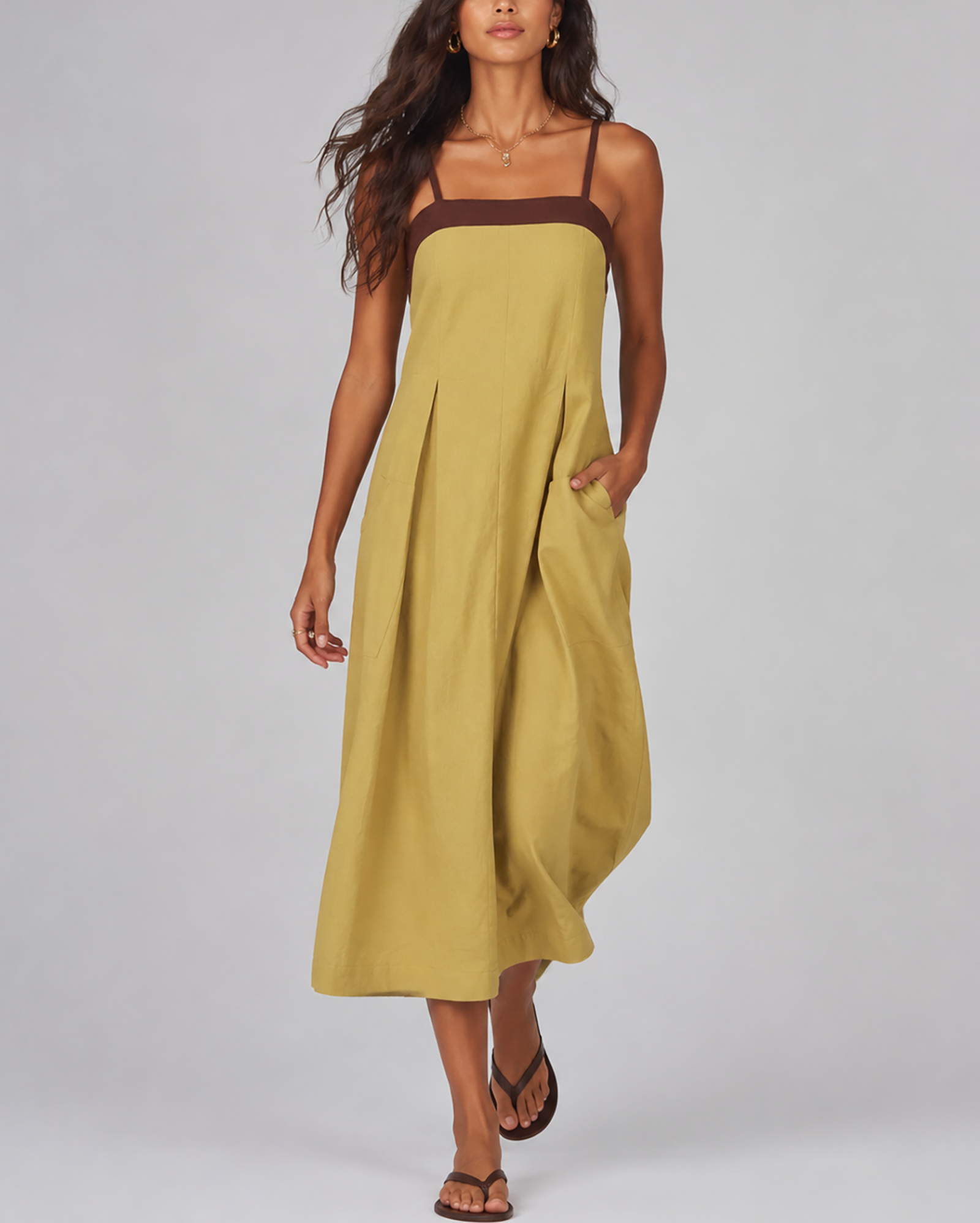 Color-Blocked Spaghetti Strap Maxi Dress