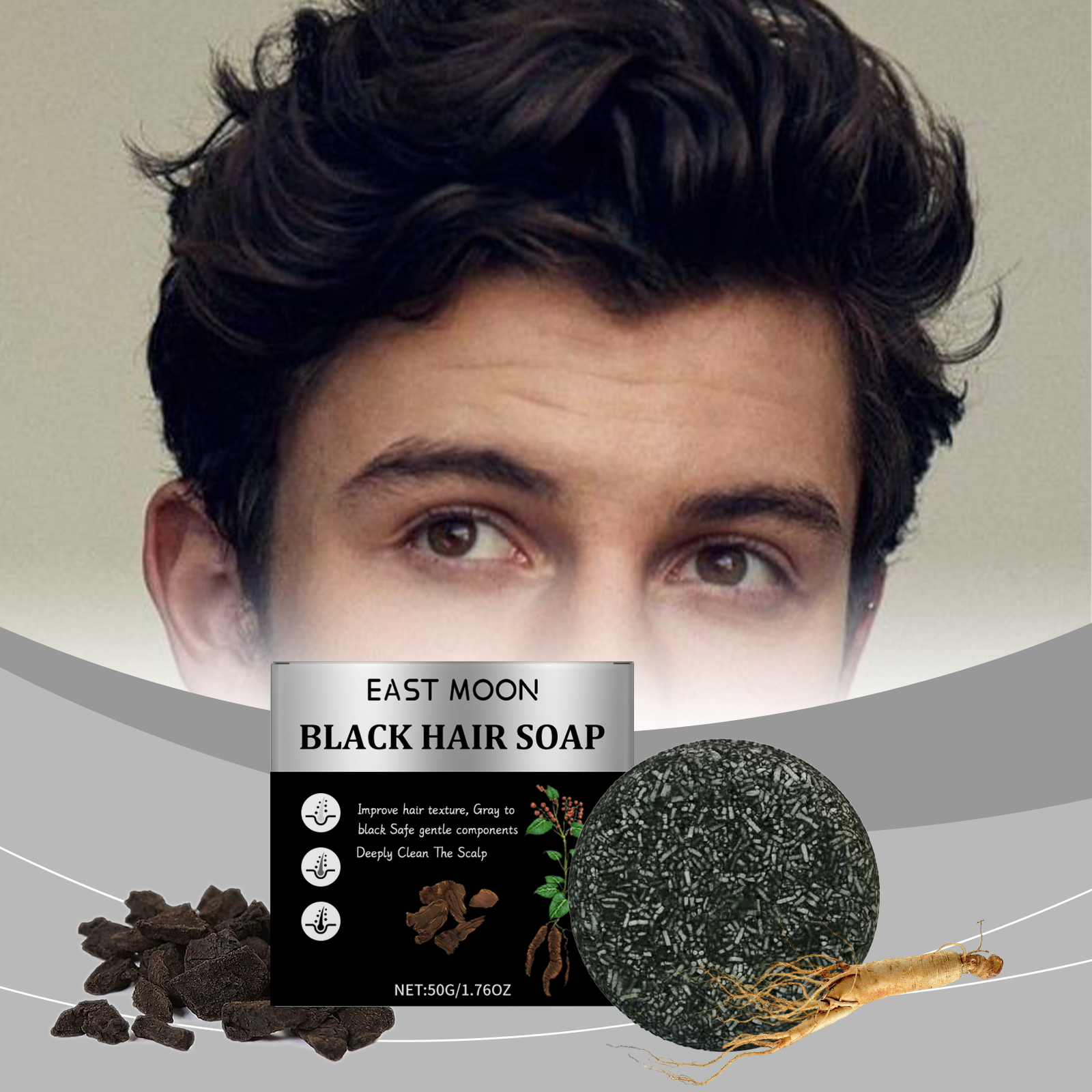 Men's Bamboo Charcoal Hair Soap