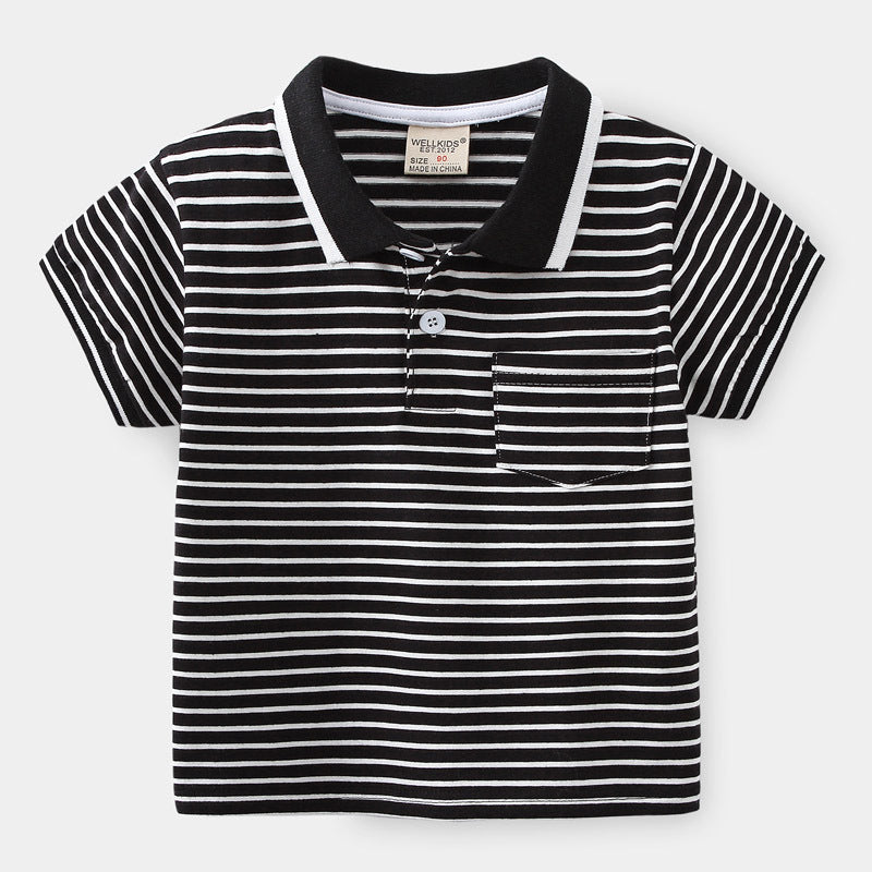 Boys' Cartoon Stripe Short Sleeve Polo Shirt