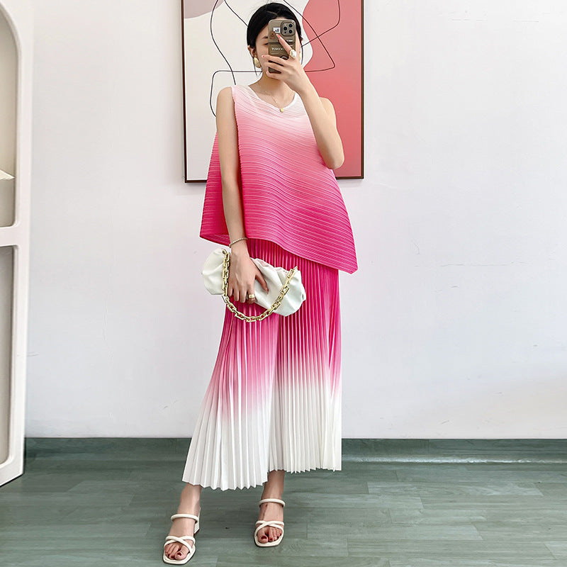 Gradient Color Two-Piece Midi Skirt Set