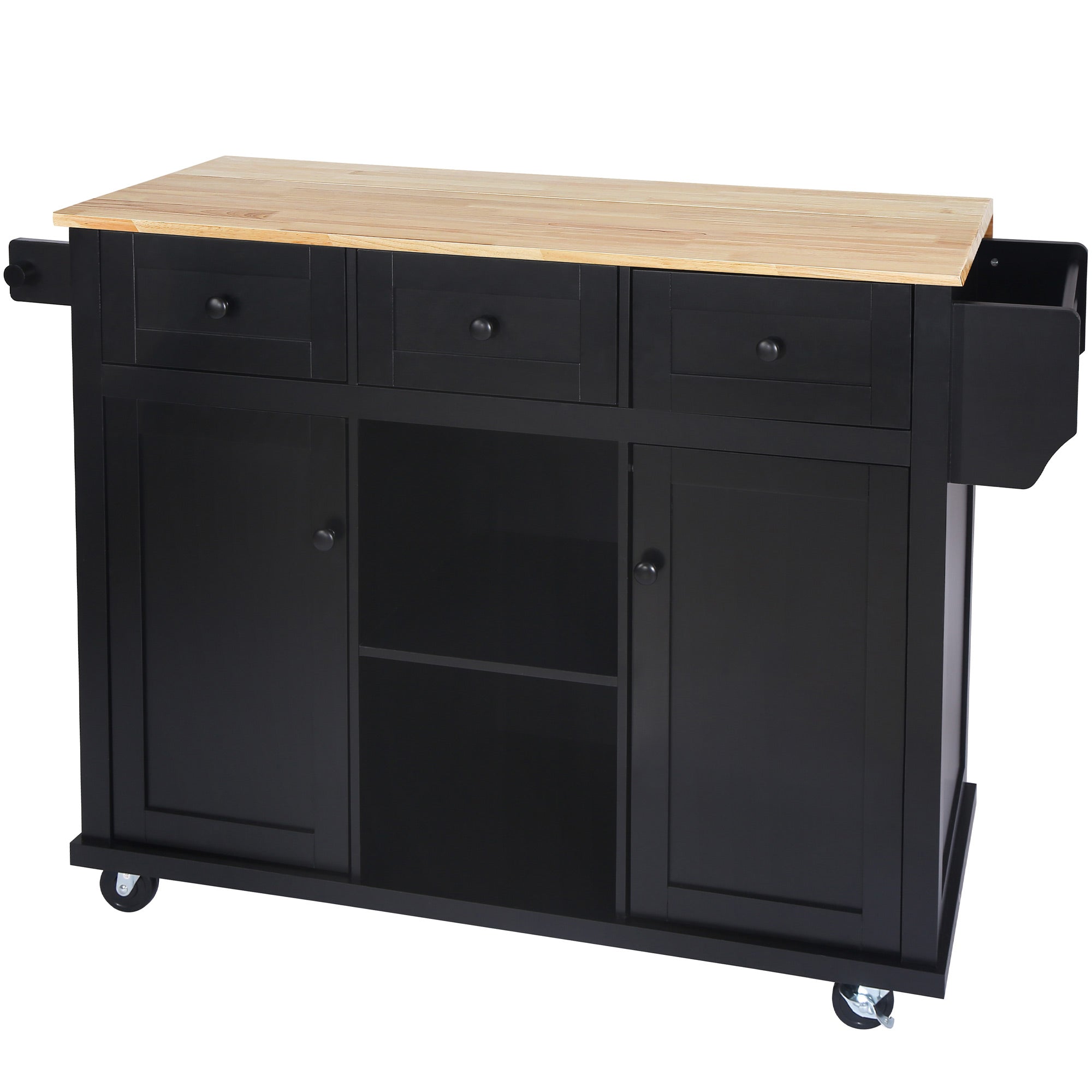 Rubber Wood Kitchen Trolley with Drop-Leaf Top