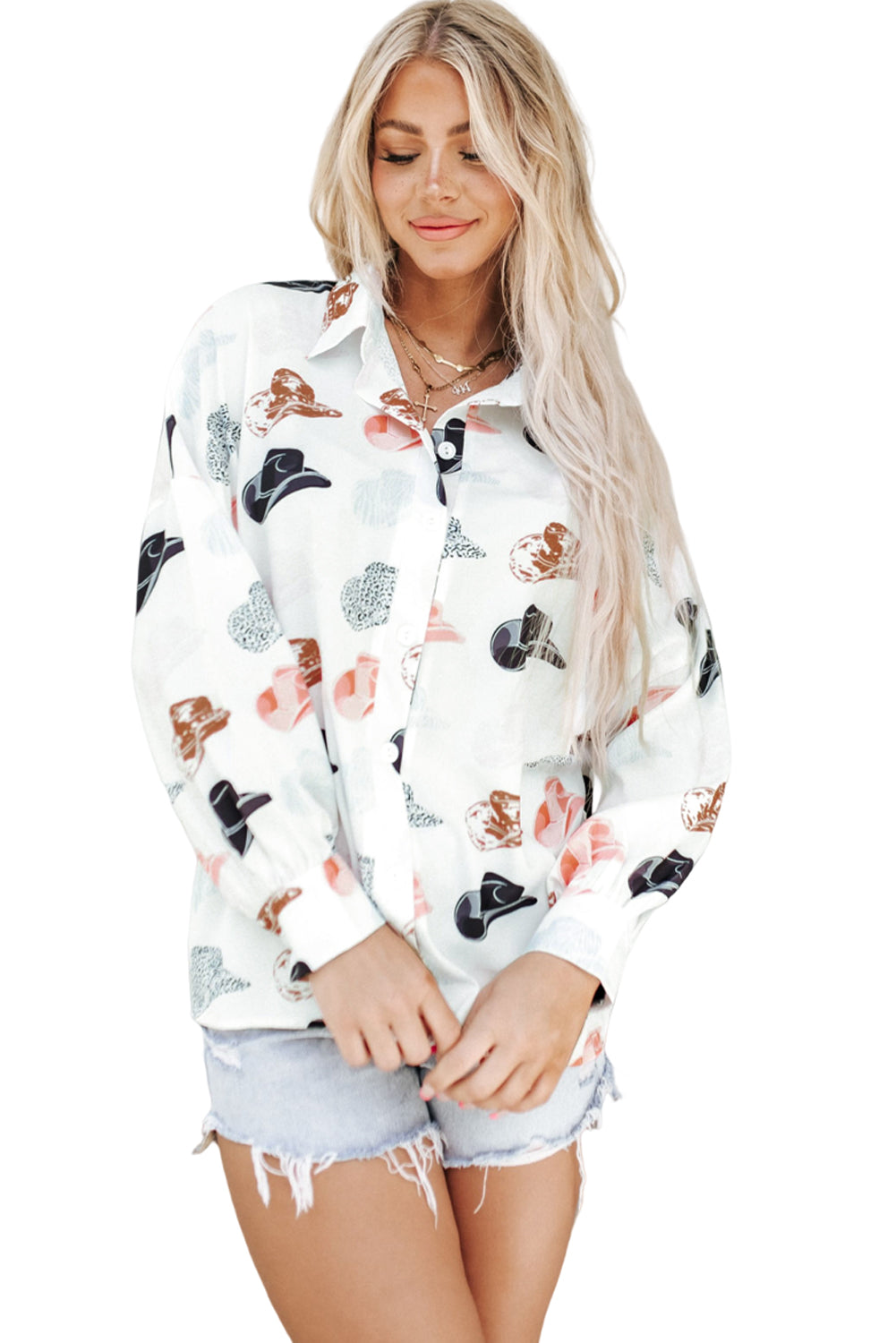 Western Puff-Sleeve Button-Up Shirt