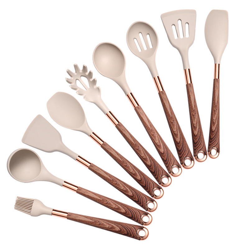 10-Piece Wooden Handle Kitchen Utensil Set - detail view