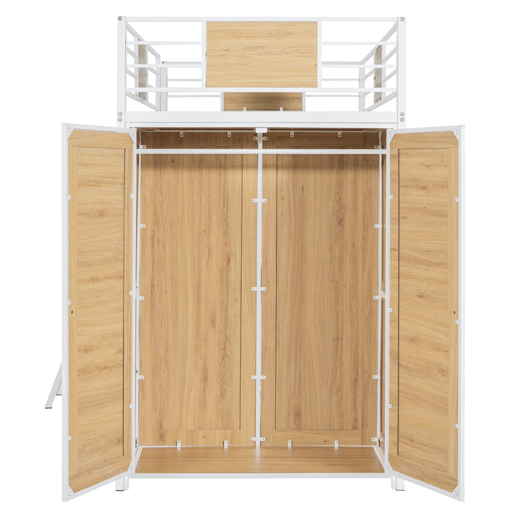 Twin Loft Bed with Desk & Wardrobe (White)