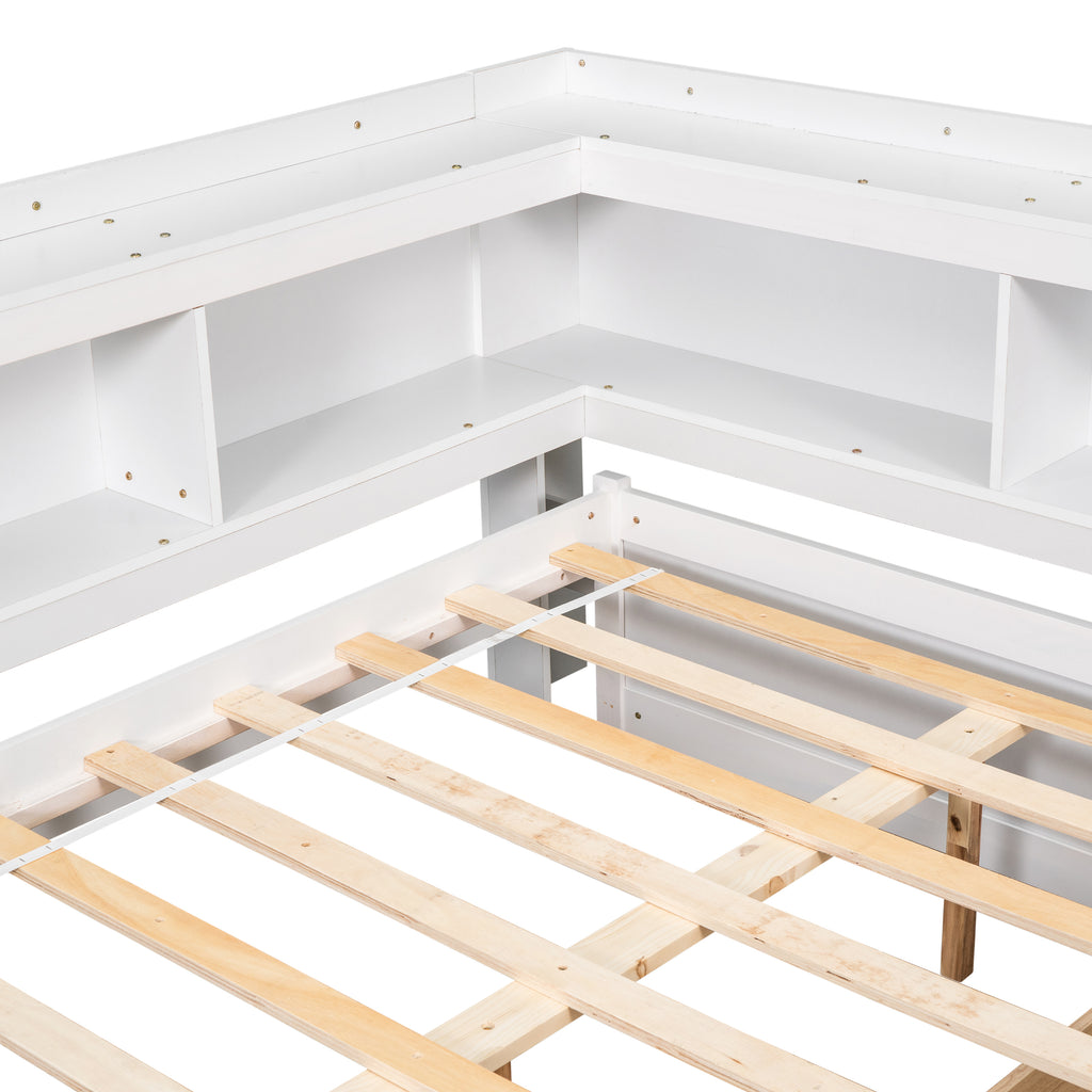 Full-Size Bed with L-Shaped Bookcase & Drawers