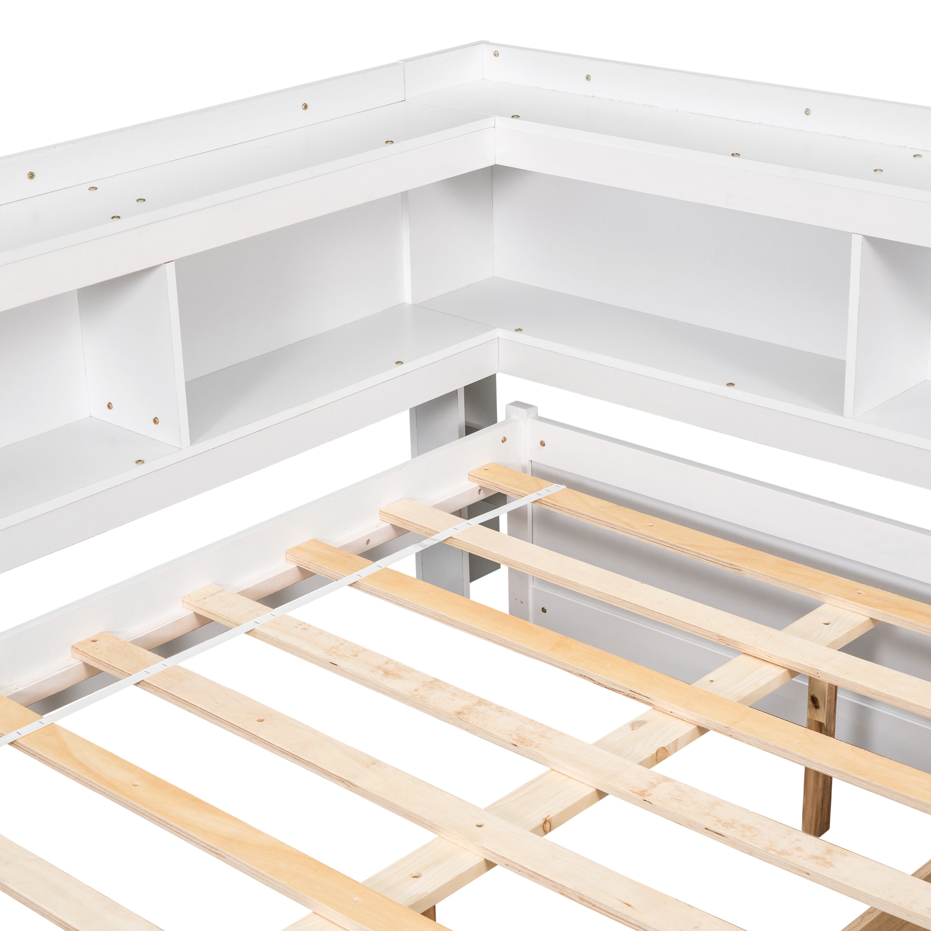 Full-Size Bed with L-Shaped Bookcase & Drawers