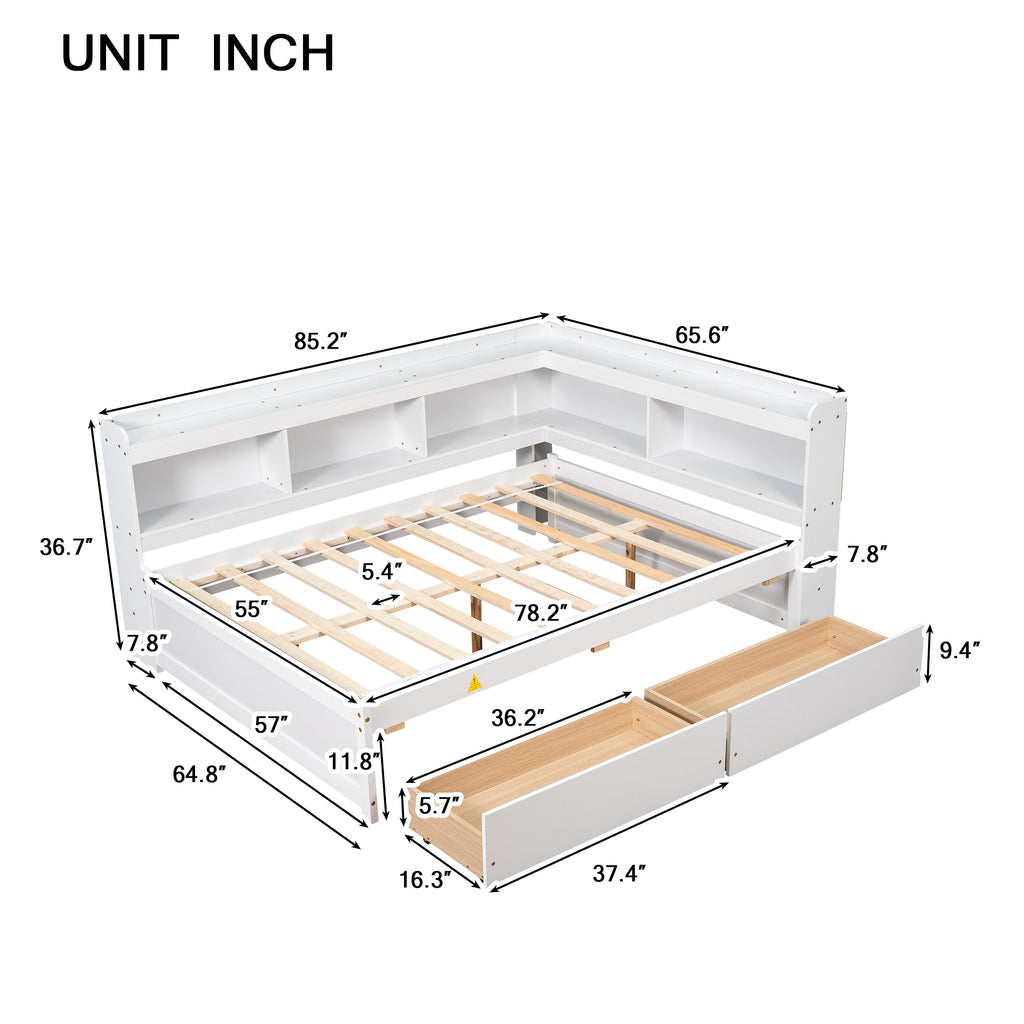 Full-Size Bed with L-Shaped Bookcase & Drawers - alternate view