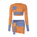 Patchwork Knit Pullover & Mini Skirt Set