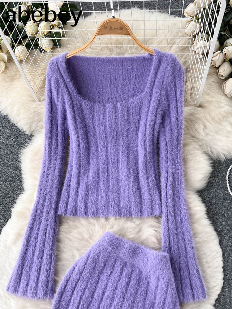 Knit Sweater & Midi Skirt Two-Piece Set