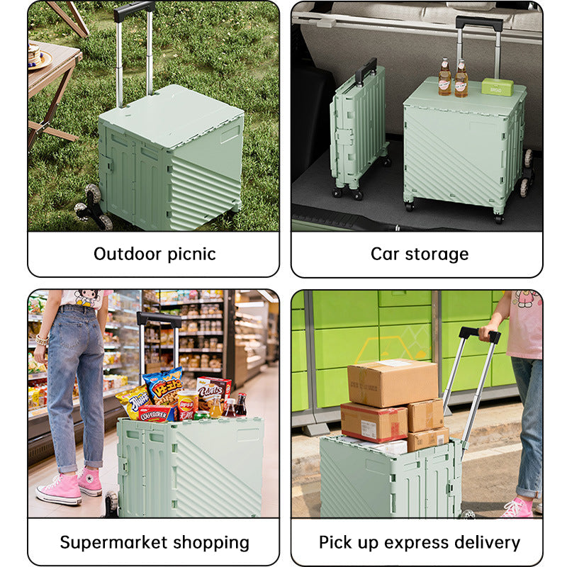 Folding Utility Cart with Lid | Rolling Storage Wagon for Shopping, Travel & Outdoors