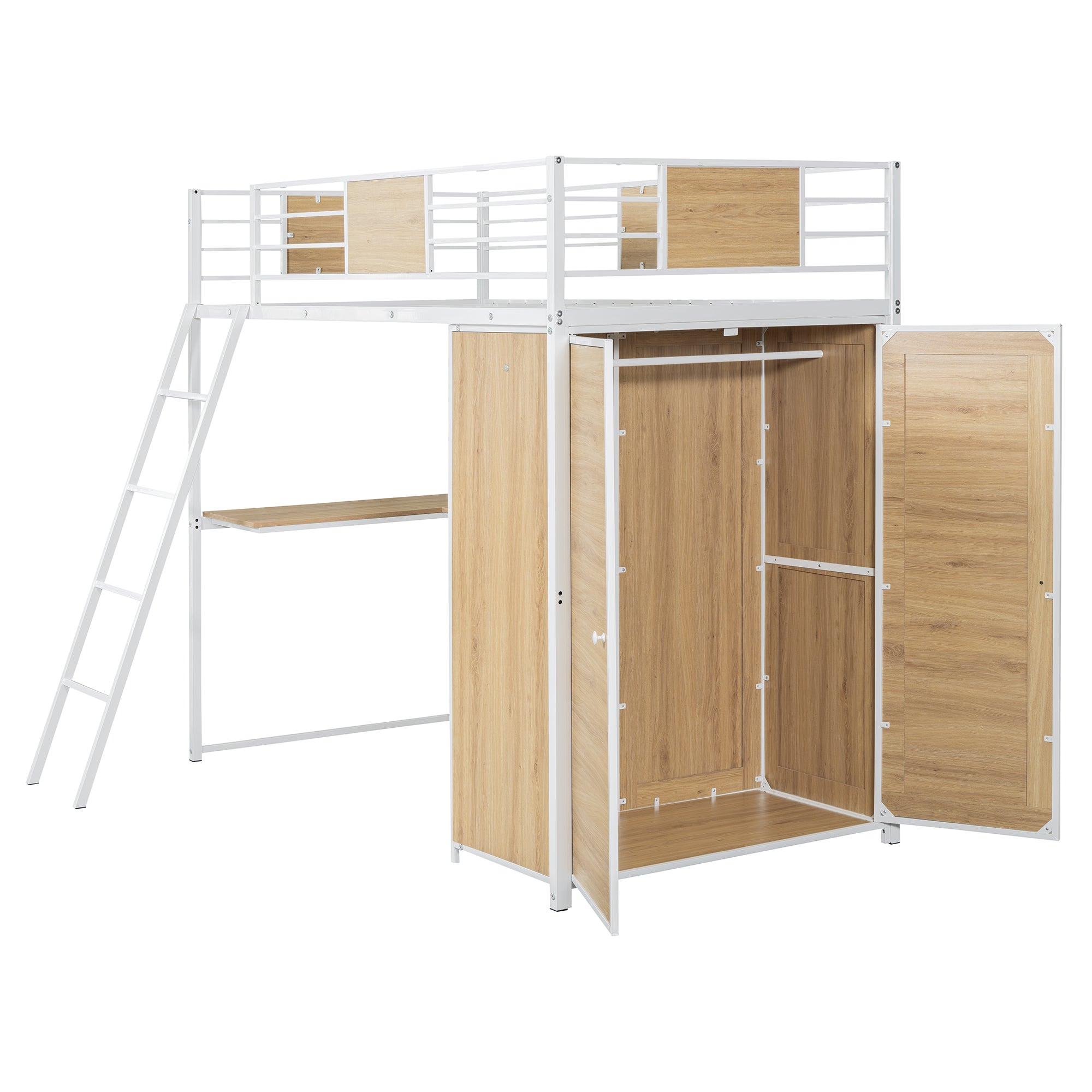 Twin Loft Bed with Desk & Wardrobe (White)