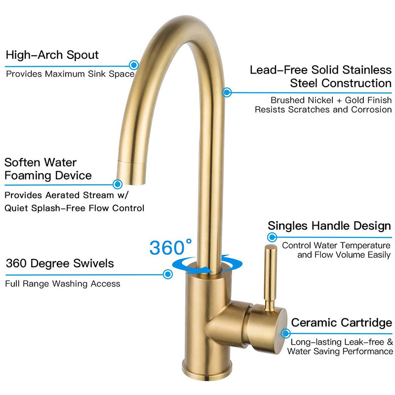 Stainless Steel Brushed Gold Kitchen Faucet — Hot & Cold Mixer for Kitchen & Basin