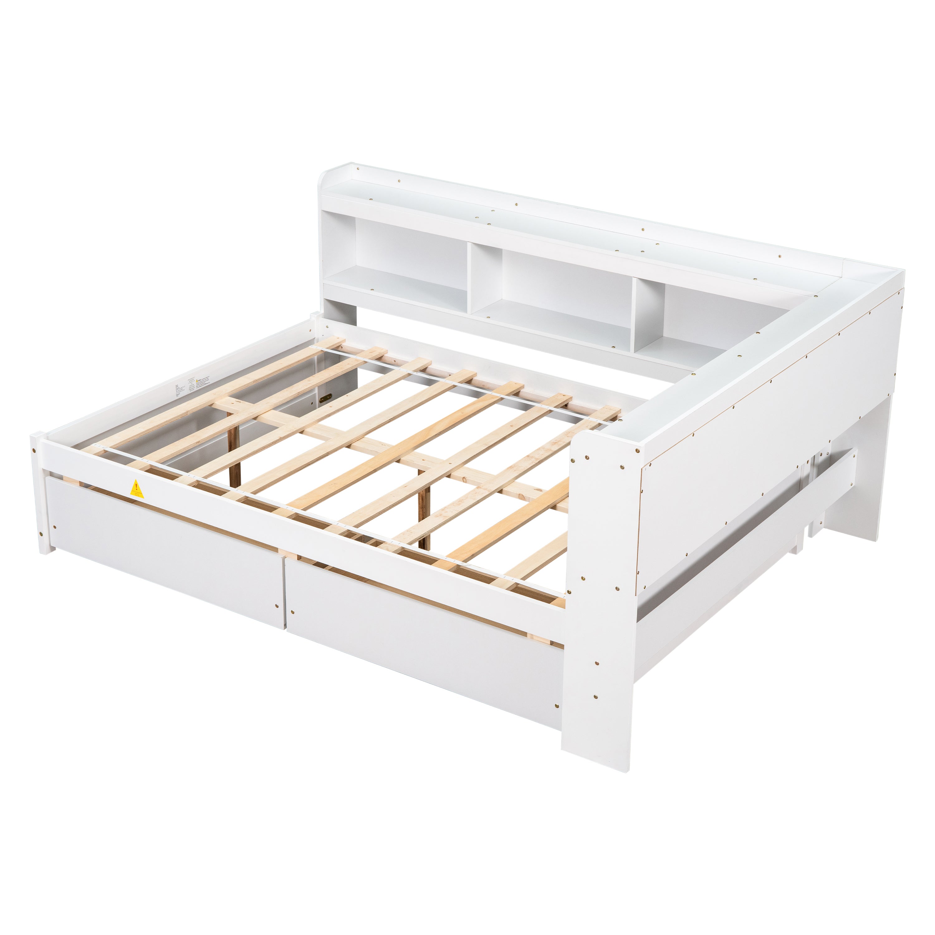 Full-Size Bed with L-Shaped Bookcase & Drawers