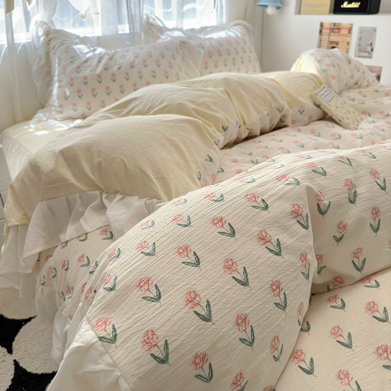 French Lace Washed-Cotton Bedding Set
