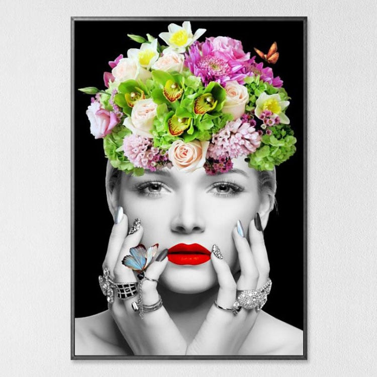 Floral Feather Fashion Canvas Art Set - detail view