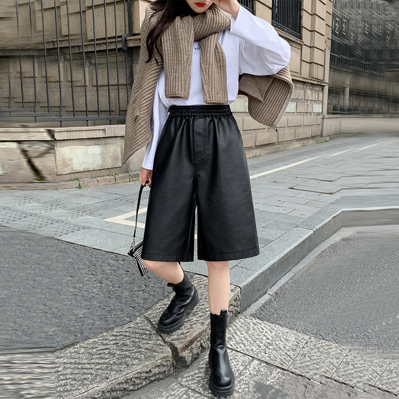 Women's High-Waist Faux Leather Shorts - alternate view