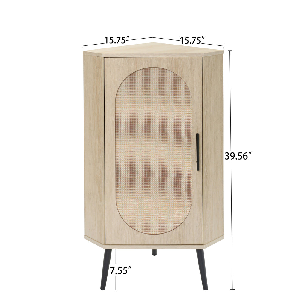 Rattan Door Freestanding Corner Cabinet