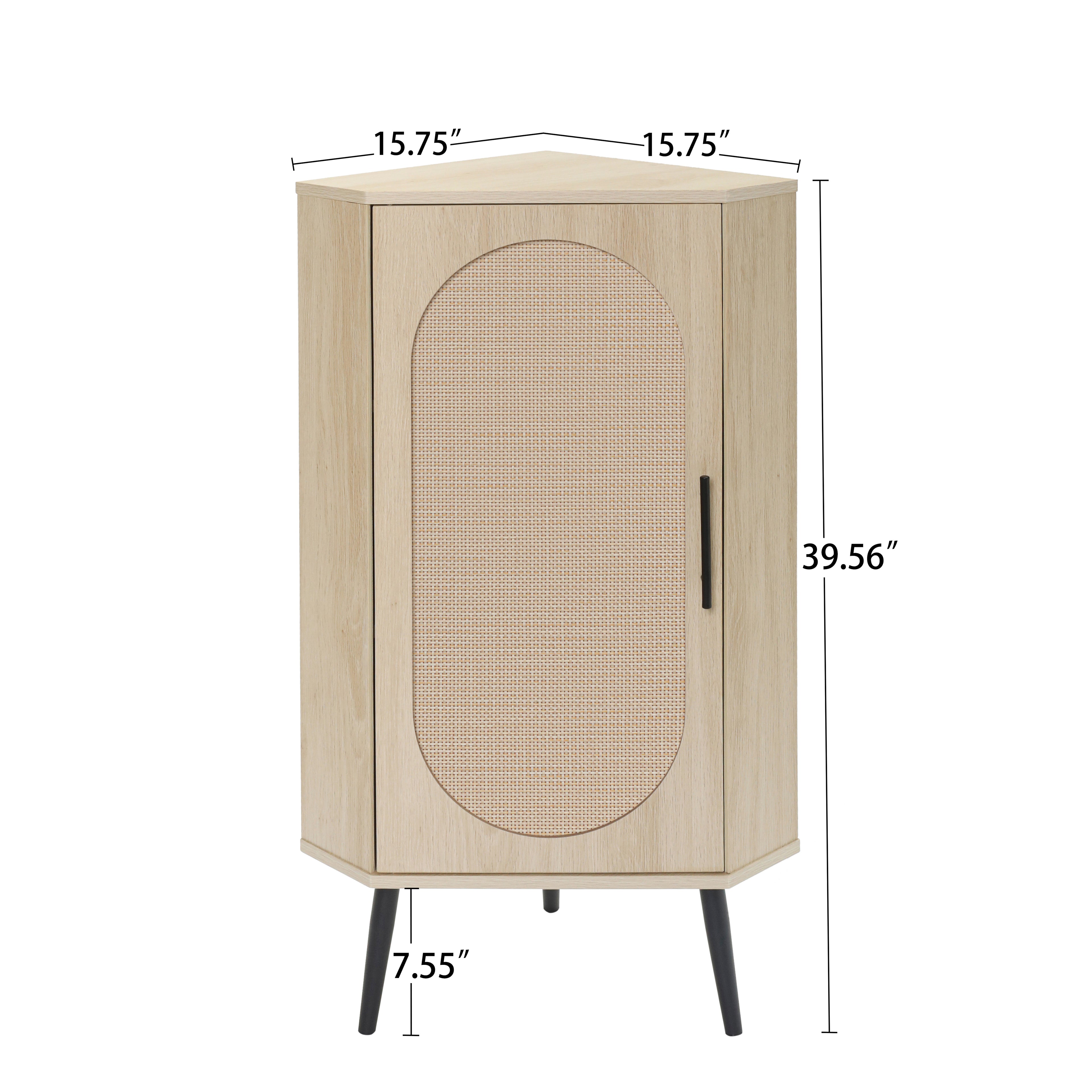 Rattan Door Freestanding Corner Cabinet