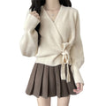 V-Neck Lace-Up Knit Cardigan