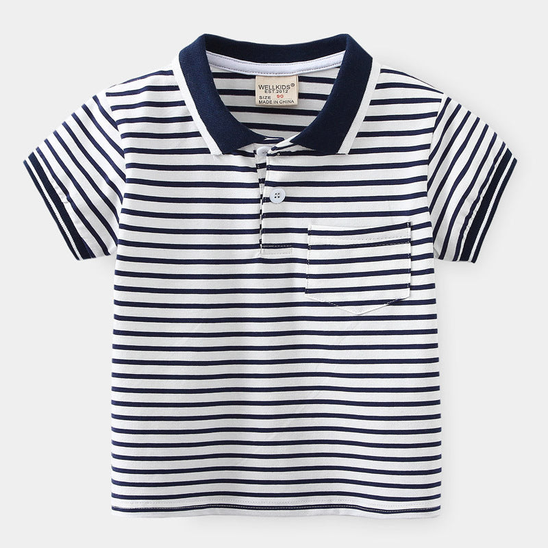 Boys' Cartoon Stripe Short Sleeve Polo Shirt