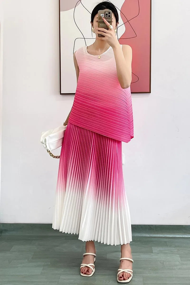 Gradient Color Two-Piece Midi Skirt Set