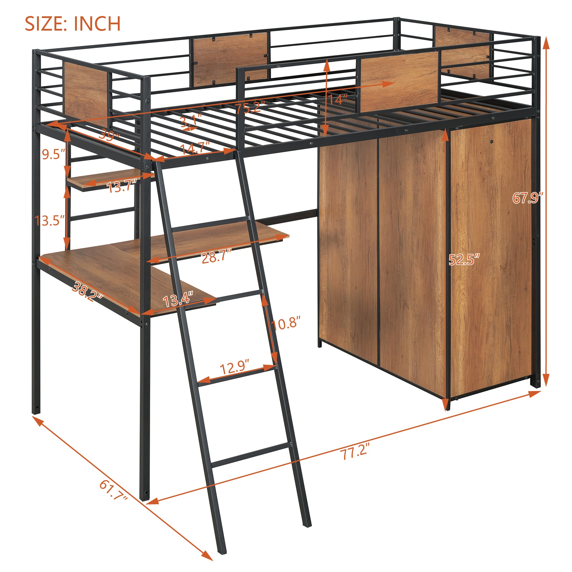 Twin Loft Bed with Desk & Wardrobe