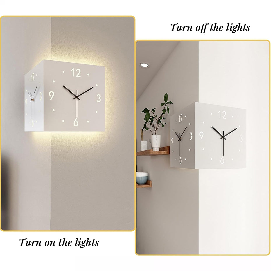 Nordic Dual-Glow Corner Clock | Silent LED Wall Clock | Modern Minimalist Home Decor