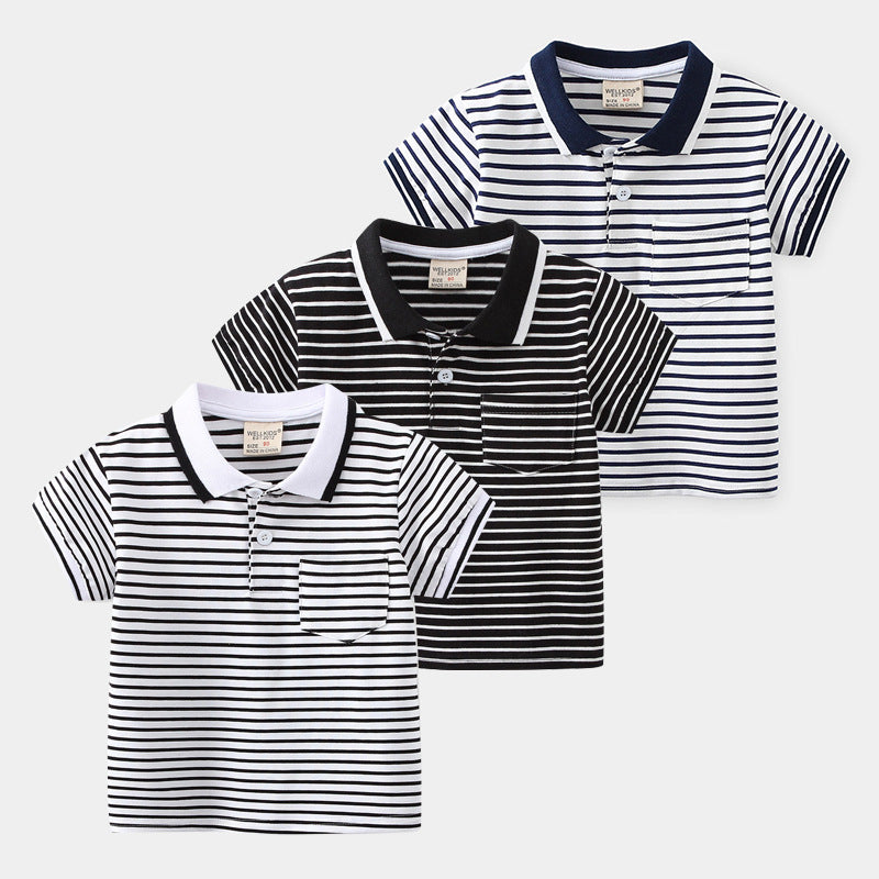 Boys' Cartoon Stripe Short Sleeve Polo Shirt