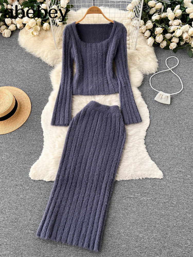 Knit Sweater & Midi Skirt Two-Piece Set - alternate view