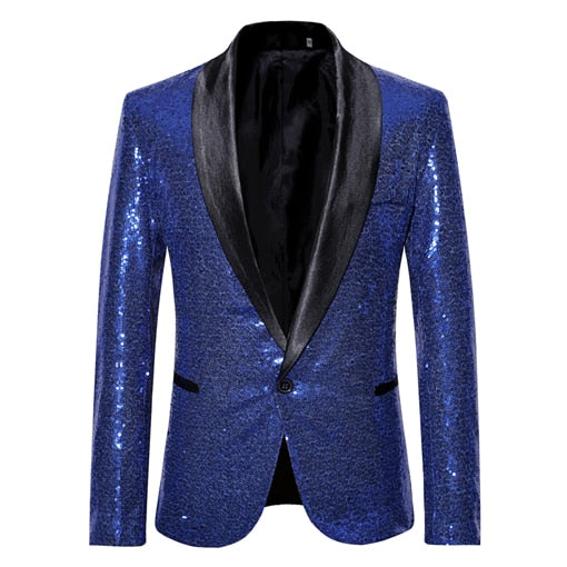 Black Sequin Shawl-Collar Blazer