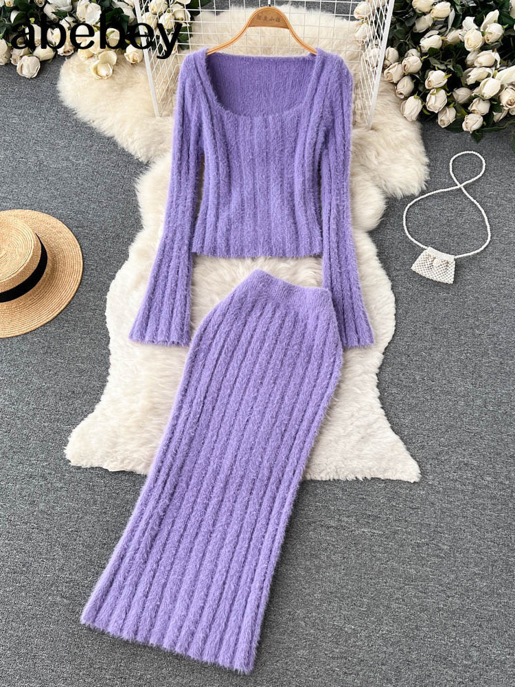 Knit Sweater & Midi Skirt Two-Piece Set