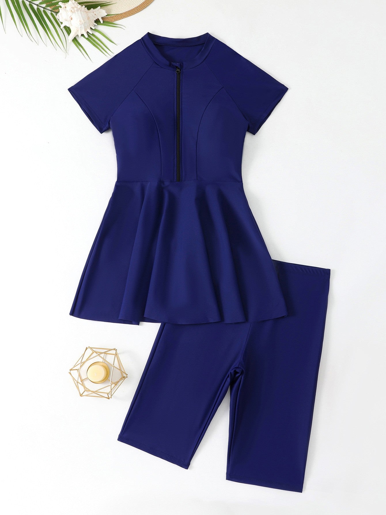 Zip-Front Sun Protection Two-Piece Swimsuit
