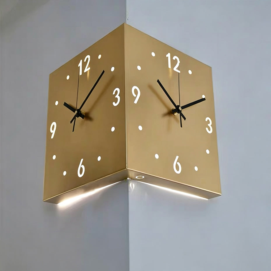 Nordic Dual-Glow Corner Clock | Silent LED Wall Clock | Modern Minimalist Home Decor