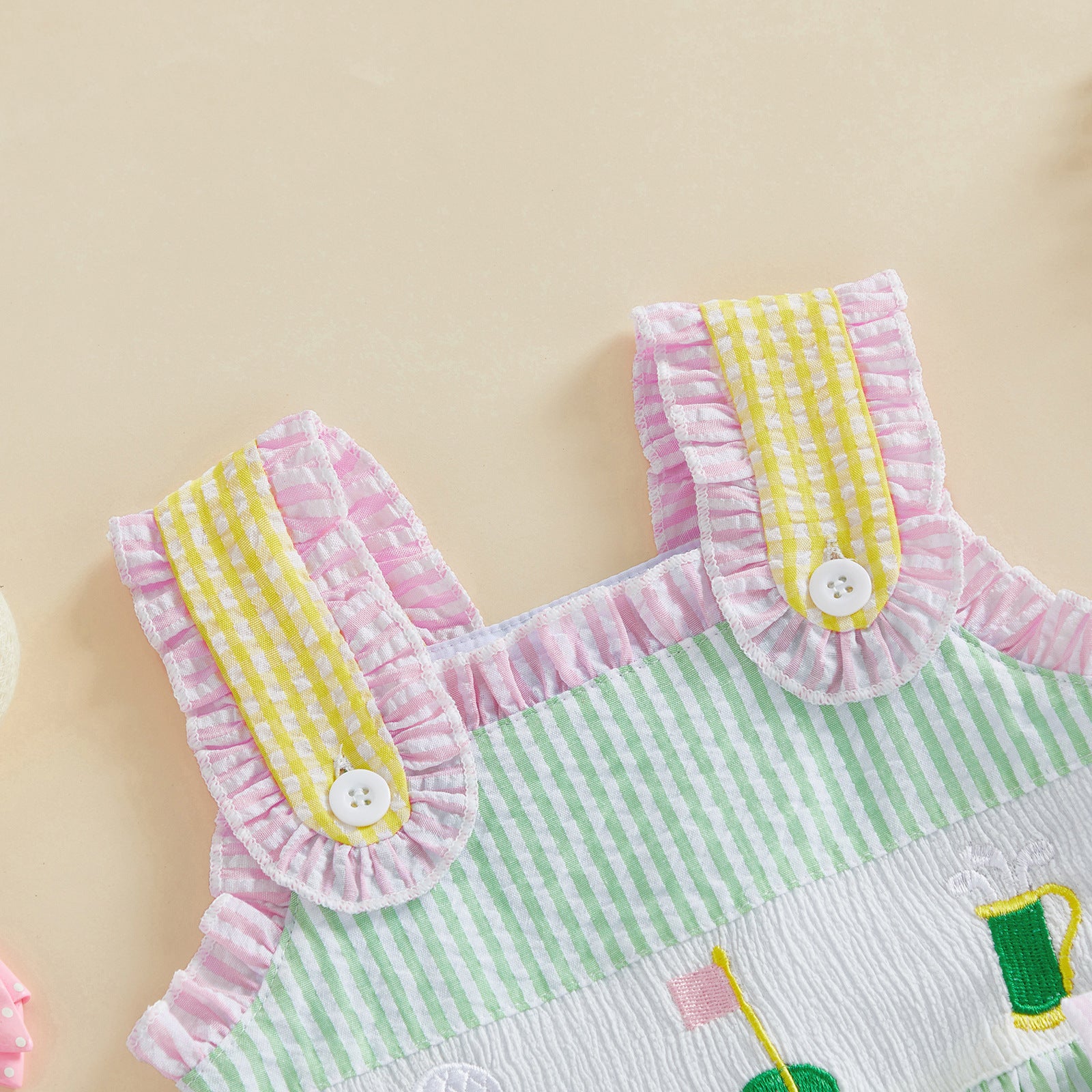 Girls' Striped Bowknot Baby Romper - alternate view