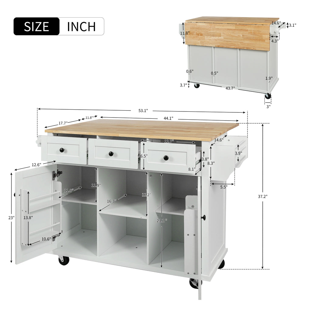 Rubber Wood Kitchen Trolley, White