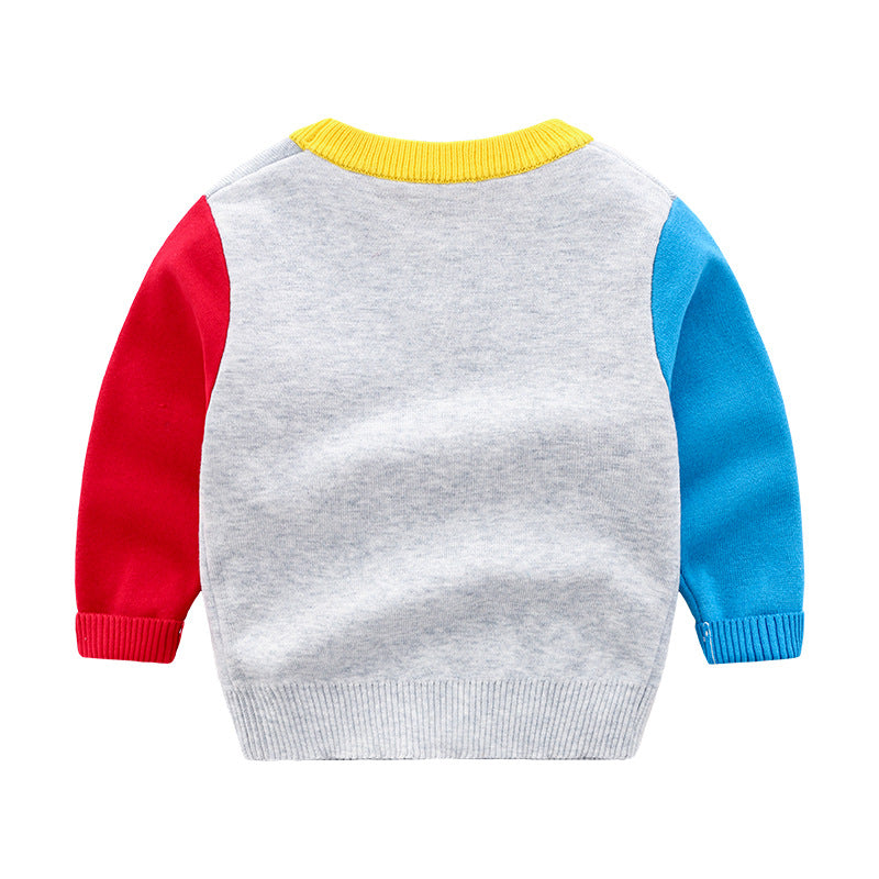 Kids' Robot Patchwork Round Neck Pullover Sweater