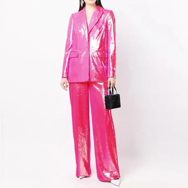 Sequin Blazer & Wide-Leg Pant Suit - detail view