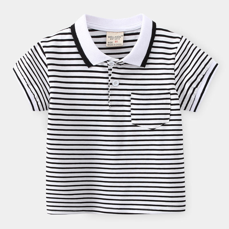 Boys' Cartoon Stripe Short Sleeve Polo Shirt