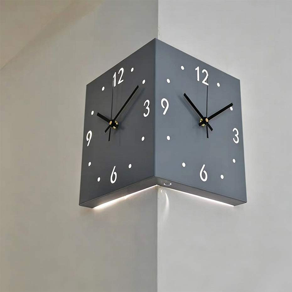 Nordic Dual-Glow Corner Clock | Silent LED Wall Clock | Modern Minimalist Home Decor