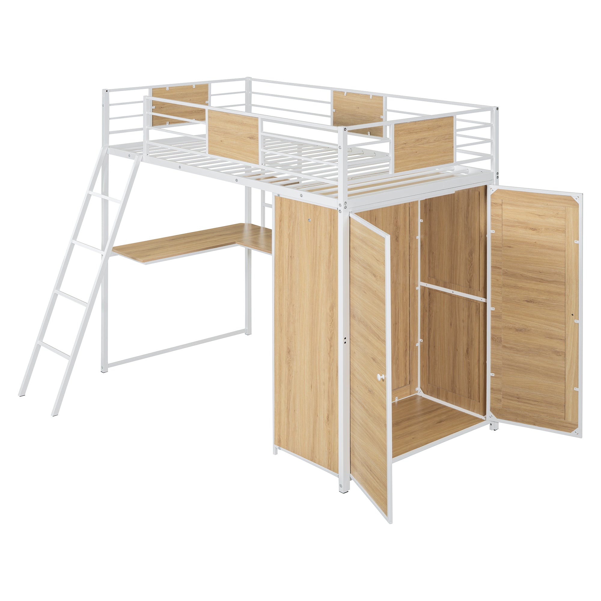 Twin Loft Bed with Desk & Wardrobe (White)