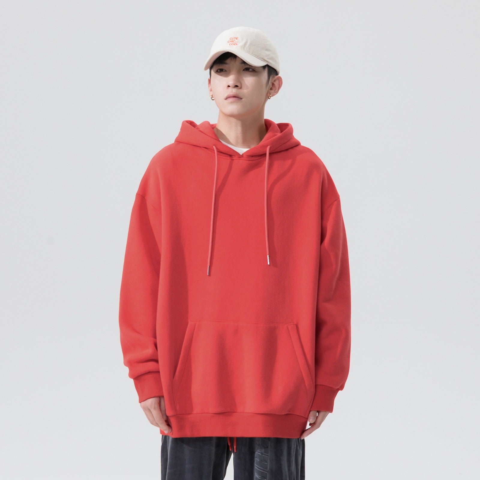 Men's Solid Color Pullover Hoodie - detail view
