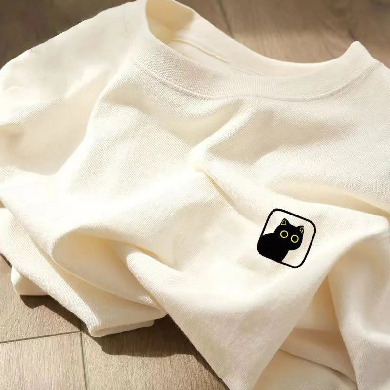 Round Neck Loose-Fit Cotton T-Shirt - detail view