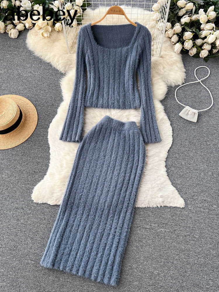 Knit Sweater & Midi Skirt Two-Piece Set - detail view