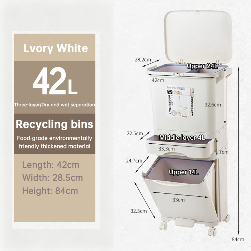 42L 3-Compartment Kitchen Trash Can