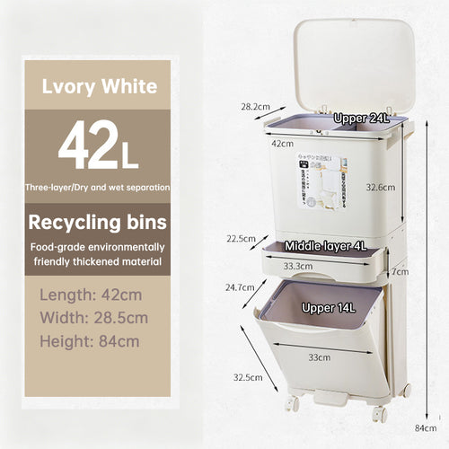 42L 3-Compartment Kitchen Trash Can
